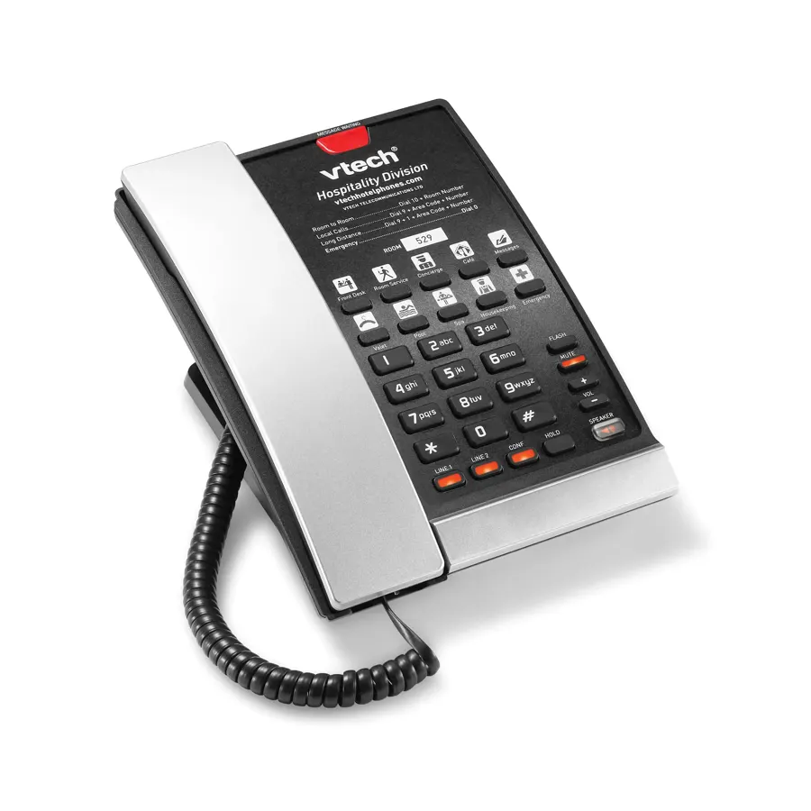A2220 2-Line Contemporary Analog Corded Phone - Silver & Black