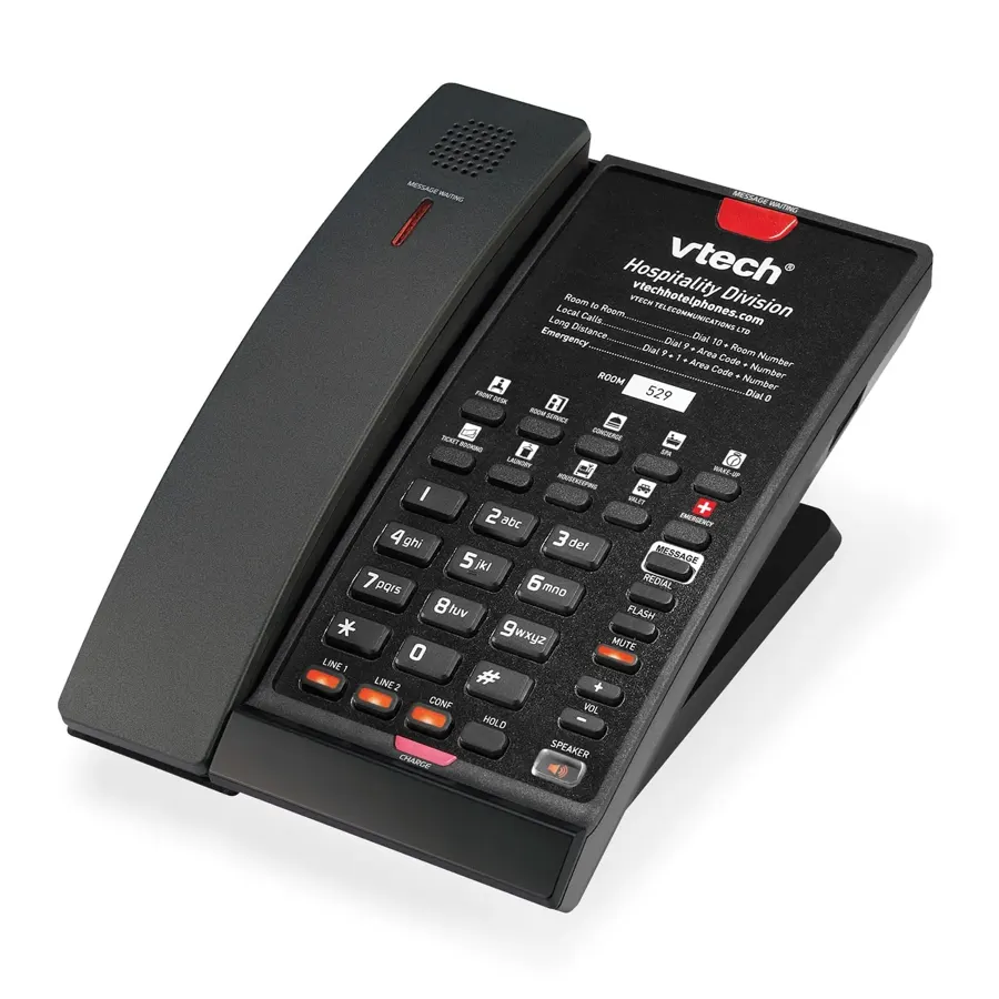 CTM-A2421-BATT 2-Line Contemporary Analog Cordless Phone with Battery Backup - Matte Black
