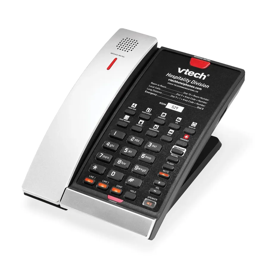 CTM-A2421-BATT 2-Line Contemporary Analog Cordless Phone with Battery Backup - Silver & Black