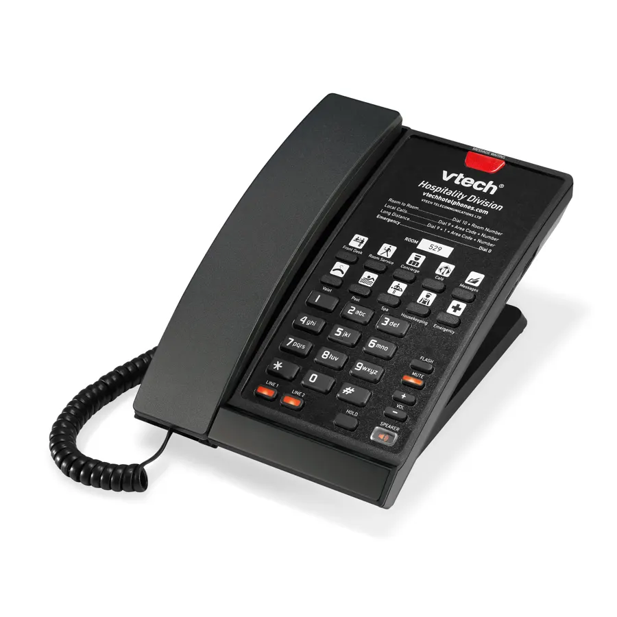 S2220-X 2-line Corded Contemporary SIP Hotel Telephone - Matte Black