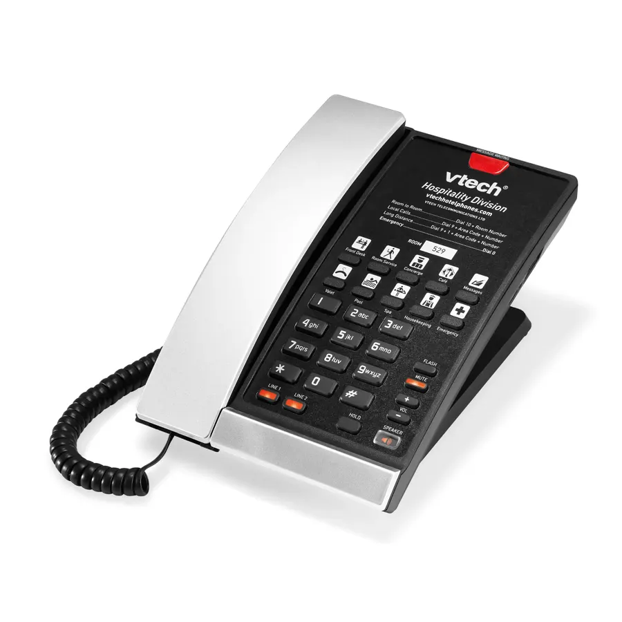 S2220-X 2-line Corded Contemporary SIP Hotel Telephone - Silver & Black