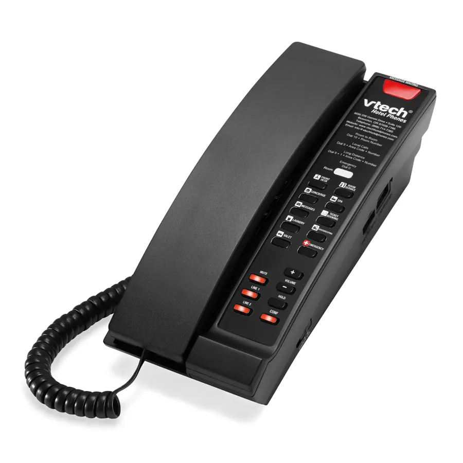 S2221-X 2-Line Contemporary SIP Corded Petite Hotel Telephone - Matte Black