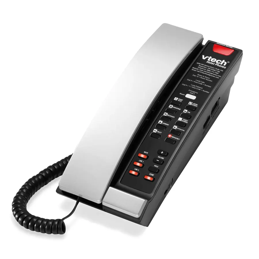 S2221-X 2-Line Contemporary SIP Corded Petite Hotel Telephone - Silver & Black